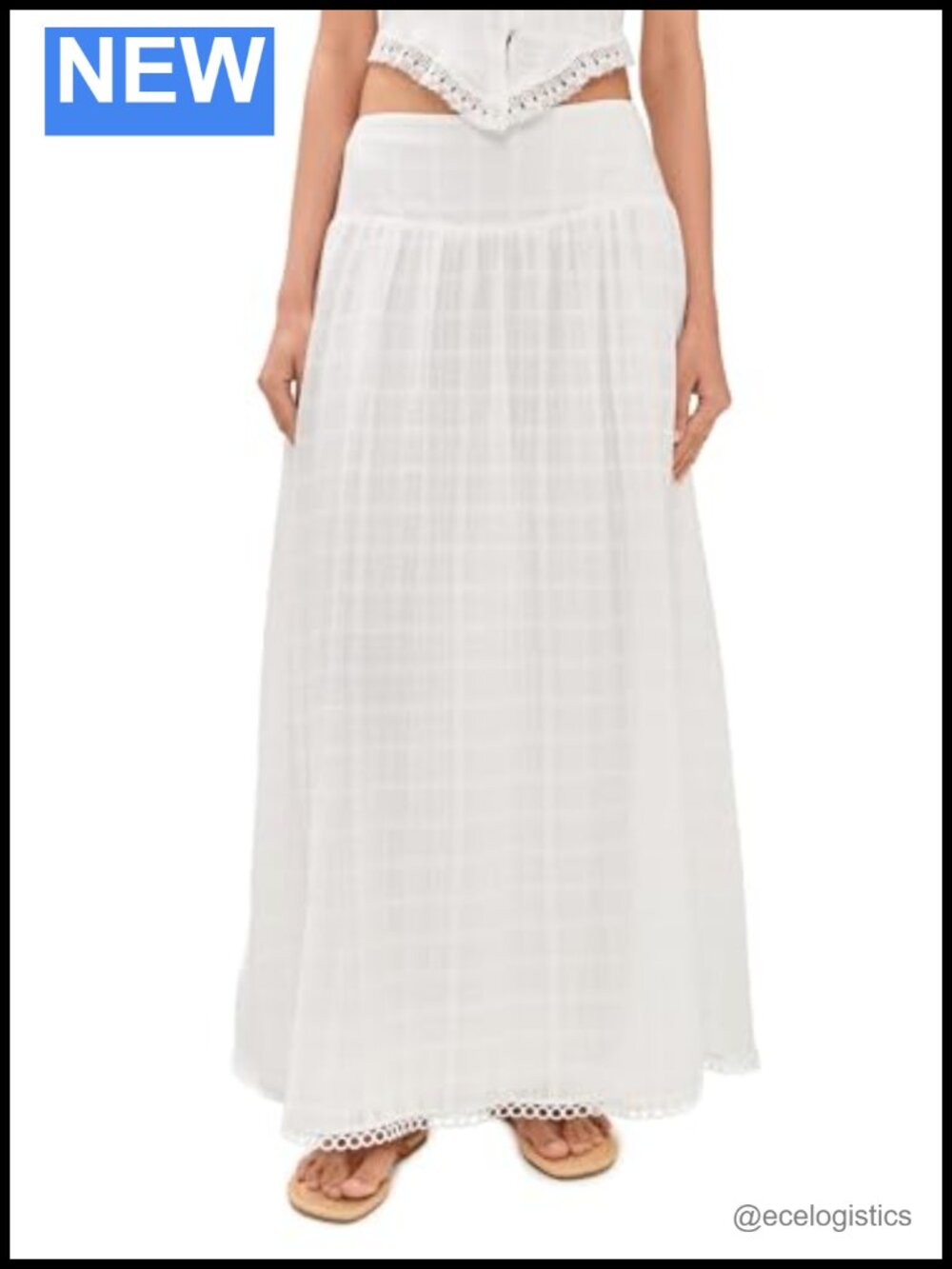 Peixoto Women's Tiered Maxi Skirt with Picot Trim, 100% Cotton